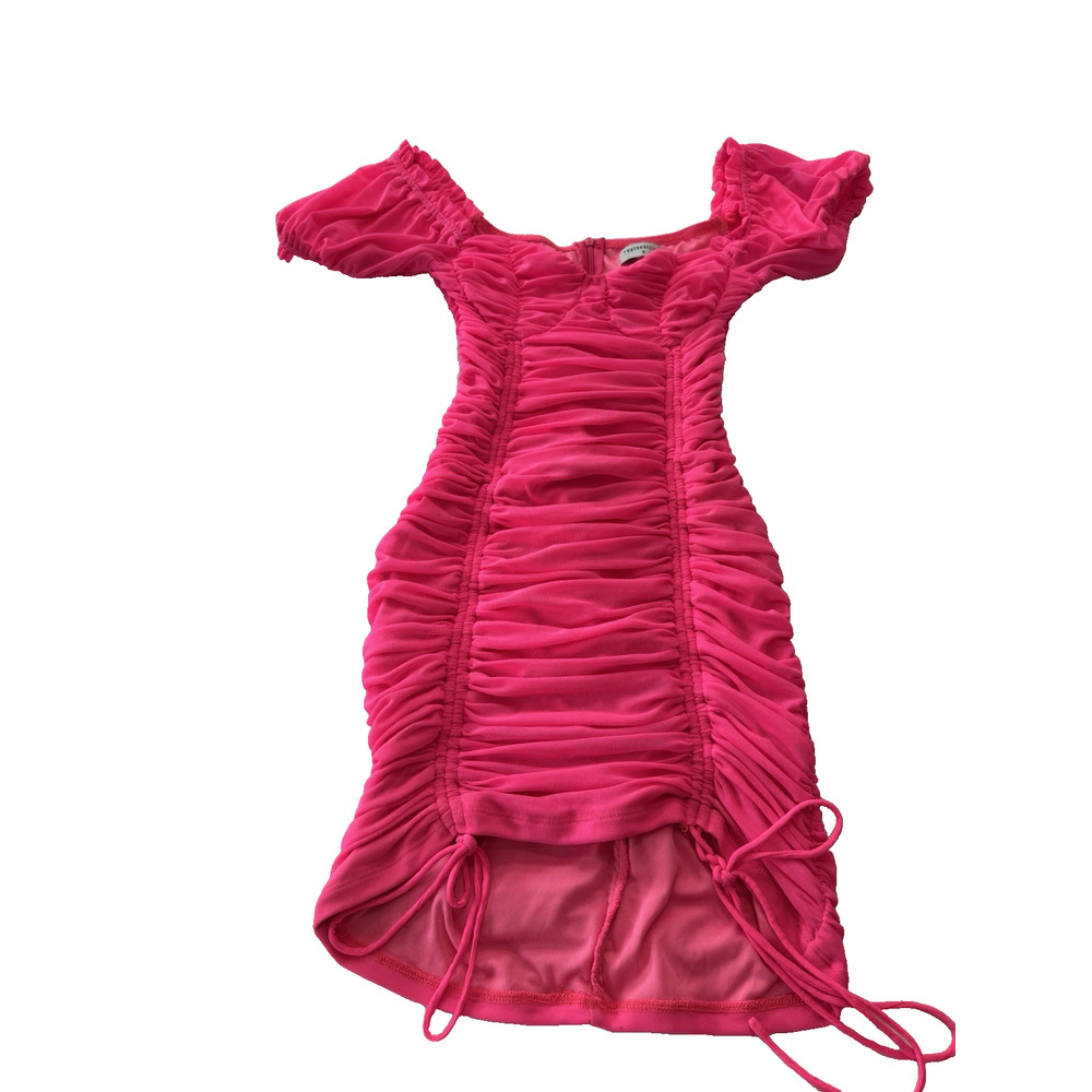 ThatsSoFetch Tomin Mini Dress Women's 6 Neon Hot Pink Ruched Bodycon Y2K - Picture 10 of 10